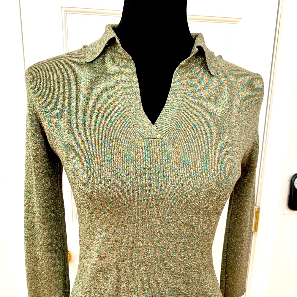 Vintage metallic figure flattering silk preppy polo style sweater by Joseph A